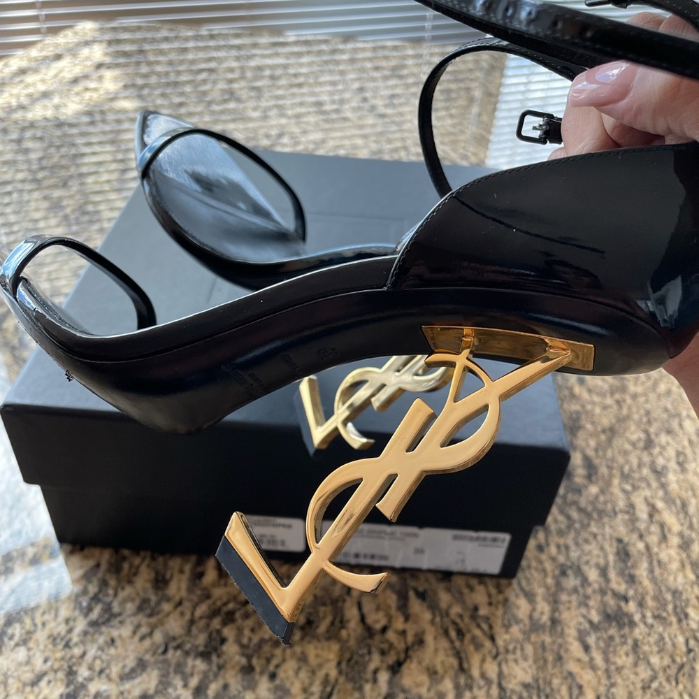 Yves Saint Laurent Black and Gold Heels with Iconic Design